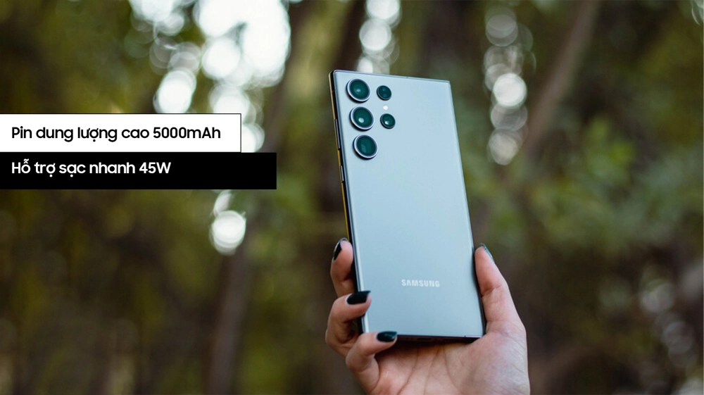 Samsung Galaxy S23 Ultra dung lượng pin 5000mAh, hỗ trợ selfie liên tục.